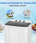 Portable Twin Tub Washing Machine With 19 Pound Washer And 11 Pound Spinner Dryer Featuring A Heavy Duty Drain Pump for tight spaces and RV camping.
