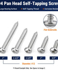 50 Pack Size 10 X 1 Inch Stainless Steel Self Tapping Screws With Phillips Pan Head For Wood And Sheet Metal Rustproof Fasteners on display.