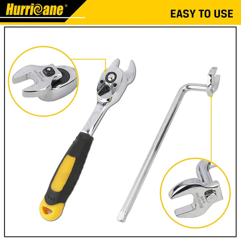 1/2 Inch Drive Crowfoot Wrench Set, 14 Piece Jumbo Flare Nut Tool Kit With Storage Tray, shown with ergonomic handle and attachments.