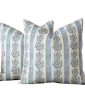 Floral Throw Pillow Covers 18x18 Inch Set Of 2 Light Blue Floral Block Print Decorative Pillow Covers For Couch Sofa Bed Living Room Neutral Farmhouse Boho Cozy Home Decor Cover Only, shown on two pillows