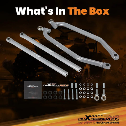 Polaris RZR XP 4 1000 EPS Turbo Rear Radius Bars Upgrade For 14 17 High Clearance Beefed Up Off Road Suspension Easy Install Fits 10mm Bolts Durable Rear Linkage Support For Rough Trails, silver rear radius bars and hardware kit