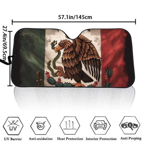 Keep Your Ride Crisp With This Solid Mexican Flag Windshield Sun Shade Universal Fit Car Sun Visor 57 by 27 inches for heat blocking.
