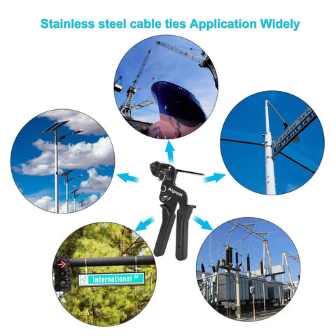 Heavy Duty Metal Tie Wrap Gun Kit With 200 Stainless Steel Cable Ties for industrial and outdoor bundling applications