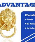 Close-up of a Lion Head Cabinet Pull Handle in gold finish showcasing durability, part of a 12 pack for drawers and cabinets with ring pulls.