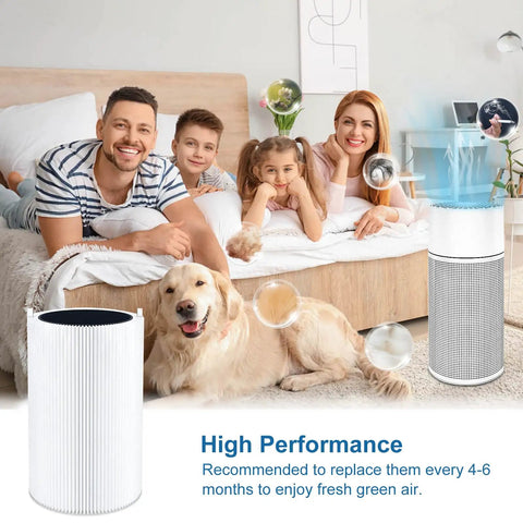 Family with dog in bedroom featuring Replacement Filter For Blue Pure 411 411 Plus Mini 411 Auto Air Purifiers With Activated Carbon