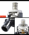 Close-up of Engine Coolant Thermostat And Housing Assembly for Chevy GMC Cadillac Trucks and SUVs with detailed components.