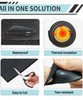 Dishwasher Soundproof Wrap Cut From Tear Resistant XPE Foam With Self Adhesive Backing showing features: waterproof, thermal insulation, easy to cut, and tear-resistant.
