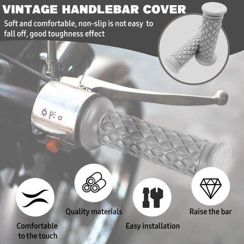 Non Slip Rubber Motorcycle Hand Grips For Seven Eighths Inch 22mm And 24mm Bars Open End Vintage Thruster Style installed on handlebar