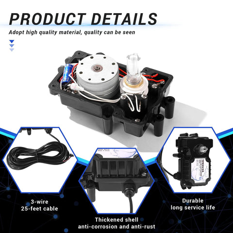 Front view of a 24V pool valve actuator with black plastic housing and a 25-foot control cable
