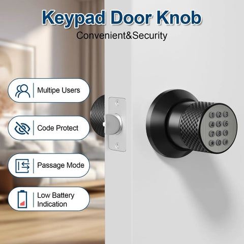 Keyless Entry Digital Door Lock With Keypad For Bedroom Home Office No Key Hassle Easy Install Auto Lock Anti Slip Handle And Spare Keys Durable Metal Electronic Lock visible on a door