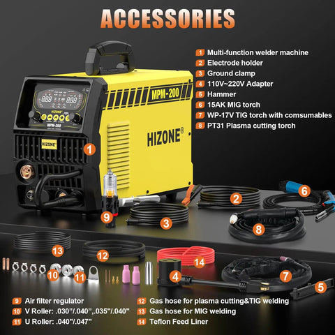 8 In 1 Welding Machine All In One Plasma Cutter And Multi Process Welder 200A Dual Voltage 110 And 220V with accessories