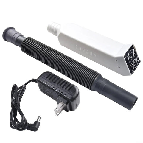 Badass Soldering Fume Extractor With Adjustable Telescopic Hose For Crisp Air Purification And Easy Workbench Flow On Precision Electronics Repair Tasks With Absolute No Sweat Performance, featuring black flexible hose and white extractor unit.