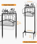 Adjustable Hose Holder With Metal Decor Signs Freestanding Water Hose Reel Stand Holds Up To 150 Ft Of Hose Storage Basket Rack