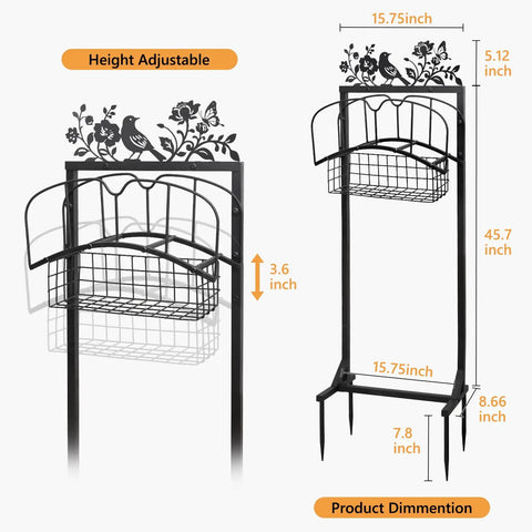 Adjustable Hose Holder With Metal Decor Signs Freestanding Water Hose Reel Stand Holds Up To 150 Ft Of Hose Storage Basket Rack