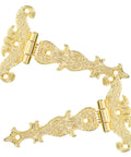 Set Of 2 Vintage Zinc Alloy Door Hinges Beefy Heavy Duty Decorative Box Hinges in gold with ornate design
