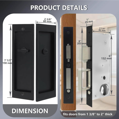 Zero Profile Pocket Door Lock Privacy Hardware With Flush Mount Pull Handle No Fuss Heavy Duty Pocket Door Latch dimensions