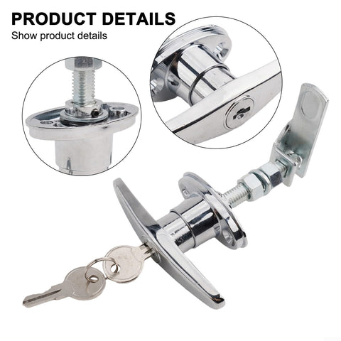 Durable Zinc Alloy T Handle Lock With Keys For Truck Cap Camper Shell And Garage Doors Keeps Your Gear Locked Up With This Multi Purpose Secure Latch Kit In Silver Finish For Quick Easy Install Hardware close-up