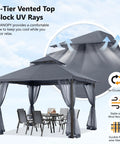 Outdoor Patio Gazebo 11x11 With Double Roof Canopy And Mosquito Netting For Backyard Deck Garden And Lawn In Dark Gray No Fuss Setup Sturdy Iron Frame With Anti Rust Coating Weatherproof Outdoor Shelter