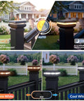Rock Solid Modular Aluminum Deck Railing Kit With Built In Lighting 36 By 6 Feet showing solar post lights in warm and cool white modes.