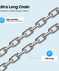 Garage door jackshaft chain hoist, 26 ft long, silver metal chain.