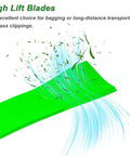 Illustration of high lift blades showcasing grass cutting efficiency for Toro mowers, highlighting blade's aerodynamic features.