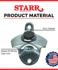 Heavy Duty Vintage Wall Mounted Bottle Opener Zinc Plated Cast Iron Beer Cap Remover close-up showing detail and material.