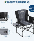 Oversized Directors Camping Chair With Side Table, Heavy Duty Folding Lawn Chair For Adults, Supports 400 Lbs, Black