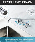 Wall Mount Commercial Sink Faucet With Eight Inch Adjustable Center No Sweat Installation Right On Target Kitchen Utility Tap, 12-inch reach and 360° swivel spout.