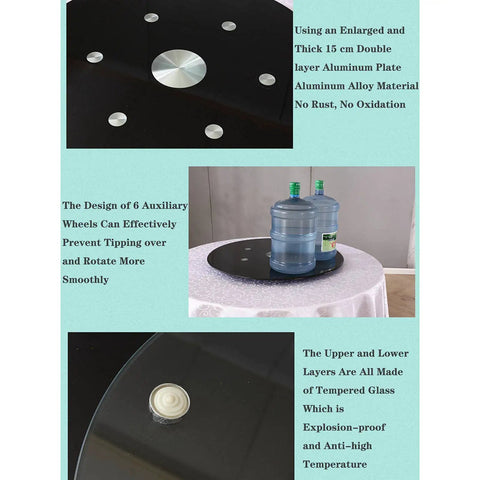 Extra Large 30 Inch Lazy Susan Turntable With Tempered Glass Top Anti Tilt Design And Auxiliary Wheels Rotating Serving Tray