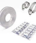 Get Your DIY Custom Cut-To-Fit 304 Stainless Steel Hose Clamp Kit With Extra Thick Anti-Slip Fasteners For Adjustable Duct Pipe And Auto Car Projects That Last A Lifetime. 304 stainless steel roll and fasteners for adjustable hose and duct clamps