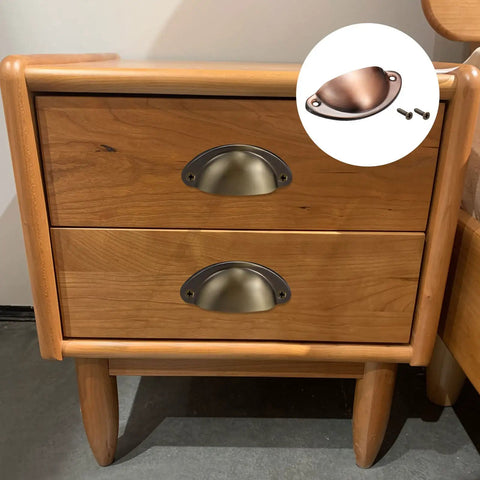 Solid As A Rock Copper Finish Carbon Steel Cup Handles Two Pack featuring vintage style on wooden dresser drawers.