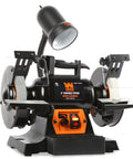 Badass Heavy Duty Workhorse Bench Grinder And Belt Sanders Combo With Variable Speed Motor Bright Work Lamp And Solid Cast Iron Base for sharpening.