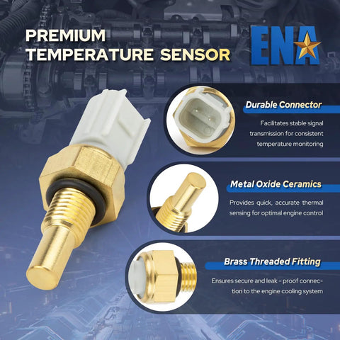 Premium Engine Coolant Temperature Sensor Fits Acura MDX RDX TLX ILX Honda Civic Accord CRV Pilot Odyssey 1.5L 2.0L 3.5L L4 V6 2006 2023 with brass fitting and durable connector.