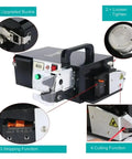 Built Different Heavy Duty Electric Wire Stripper Crimping Tool With Swap Out Die Sets Auto Terminal Crimper showing control panel and features.