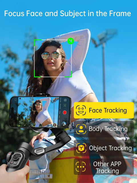 3 Axis Smartphone Gimbal Stabilizer Foldable Handheld For iPhone And Android Focus Wheel Face Tracking Feature