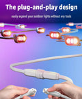 Hands connecting a Heavy Duty 10 Foot Extension Cord For Govee Prism Outdoor Lights with plug-and-play design
