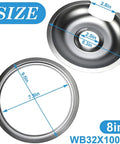 Go To Chrome Burner Drip Pan Set 4 Pack For 6 Inch And 8 Inch Electric Stove Tops Includes 2 Small 6 Inch Drip Pans And 2 Large 8 Inch Pans With Rings Replacement For WB32X10012 WB32X10013, showing size measurements of 8 inch pan and ring
