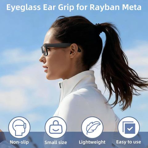 Anti Slip Eyeglass Ear Grips And Silicone Ear Cushions For Ray Ban Meta Wayfarer Skyler Headliner Gen 2 Smart Glasses in use
