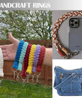 Colorful handcrafted rings with clips, showcasing various colors and uses for bags and phone accessories.