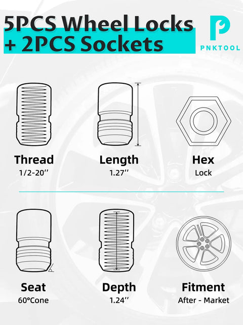 Secure Your Rig With This Badass Set Of Five Wheel Lock Nuts Designed For Real Tough Use Featuring 1 2 20 Thread Size 60 Degree Cone Seat 1.27 Inch Length And Anti Theft Protection For Trucks And Trailers diagram showing specifications of wheel lock nuts.