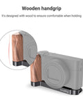 L Shape Bracket With Wooden Grip For Sony RX100 III IV V VA VI VII Cameras showing ergonomic wood handle design.