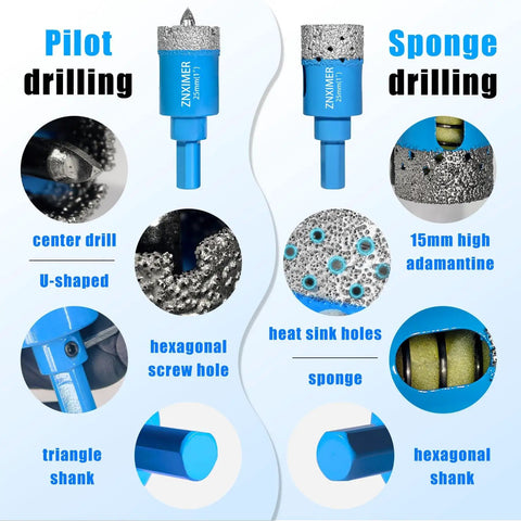Diamond Hole Saw Drill Bits Set With Pilot Guide And Sponge Spring Bits, 2 Pieces, 1 Inch Diamond Drills product features