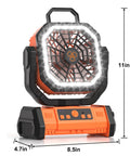 Cordless Camping Fan With 20000mAh Battery, LED Light, Remote, USB Powerbank, Oscillating Breeze, Bright Orange, 11x8.5x4.7 inches