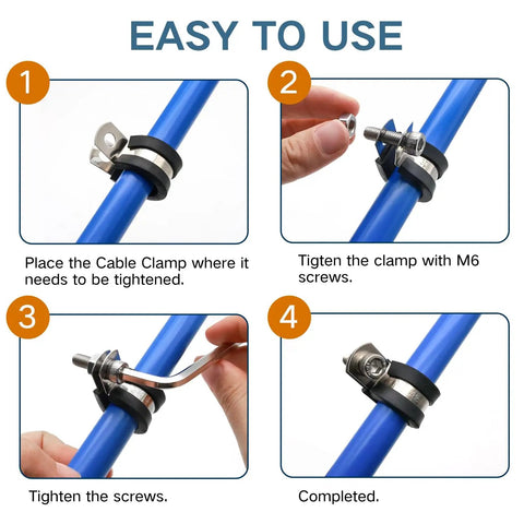 Step-by-step guide using Three Quarter Inch Stainless Steel Cable Clamp Set Of Twenty With Rubber Padding, Easy Install With M6 Screws