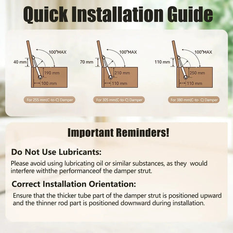 Quick installation guide for Two Pack Slow Close Hinges for Toy Box and Chest, with dimensions and installation tips.