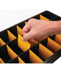 Hand adjusting dividers in 26 Adjustable Compartment Hardware Organizer Box With Dividers Durable Plastic Screw Storage Case.