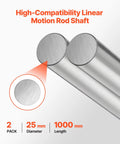 Two Pack 25 Mm By 1000 Mm Linear Motion Rods Carbon Steel Shafts Anti Rust Finish Heavy Duty Precision And Hardness Built