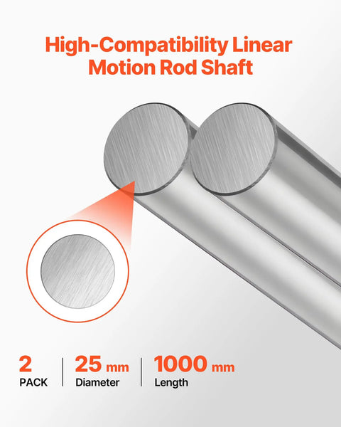 Two Pack 25 Mm By 1000 Mm Linear Motion Rods Carbon Steel Shafts Anti Rust Finish Heavy Duty Precision And Hardness Built