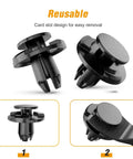 100 Piece Engine Cowl Bumper Fender Clip Replacement Kit For Nissan Altima Sentra Frontier Rogue Murano Infiniti FX Series And Mazda L33X13209 8mm Hole Fits 20mm Head 12mm Stem Includes One Fastener Remover For Easy Install product showing reusable card slot design