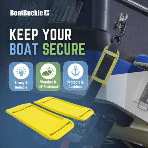 2 Inch Ratchet Strap Protectors For Trailer Tie Downs, Heavy Duty Protective Sleeves with boat pad protectors in use